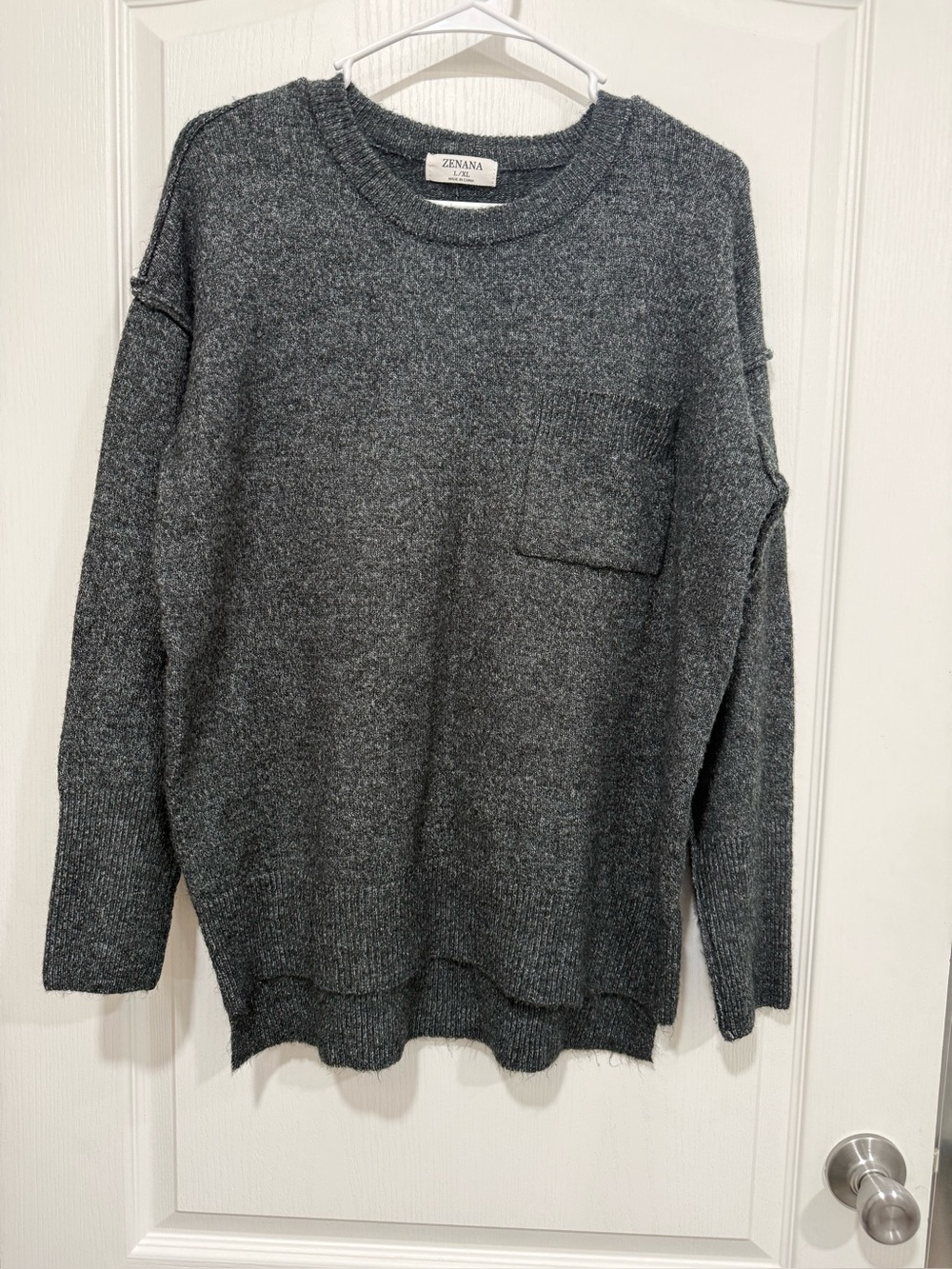 Zenana Outfitters Men's Charcoal Gray Crewneck Pocket Sweater